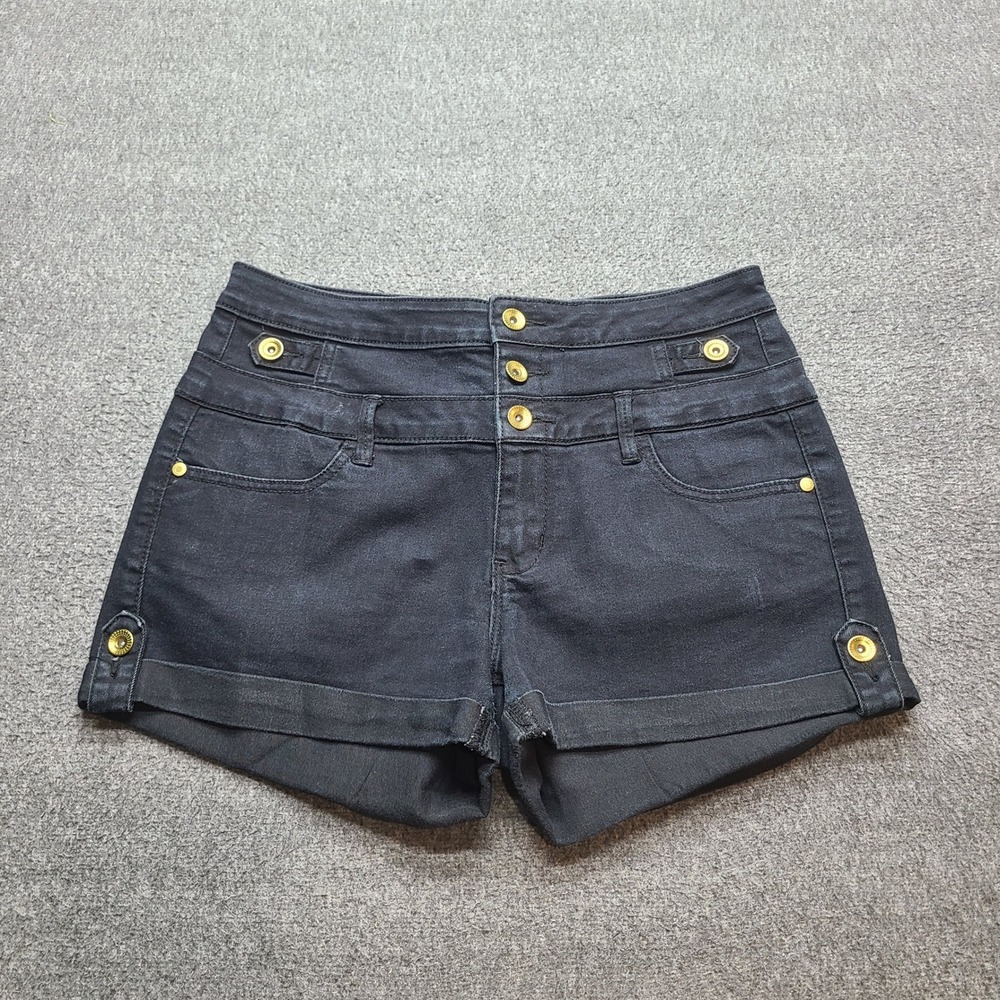 Refuge Denim‎ Shorts Womens 10 Black Excellent High Waist Triple Button Cuffed
